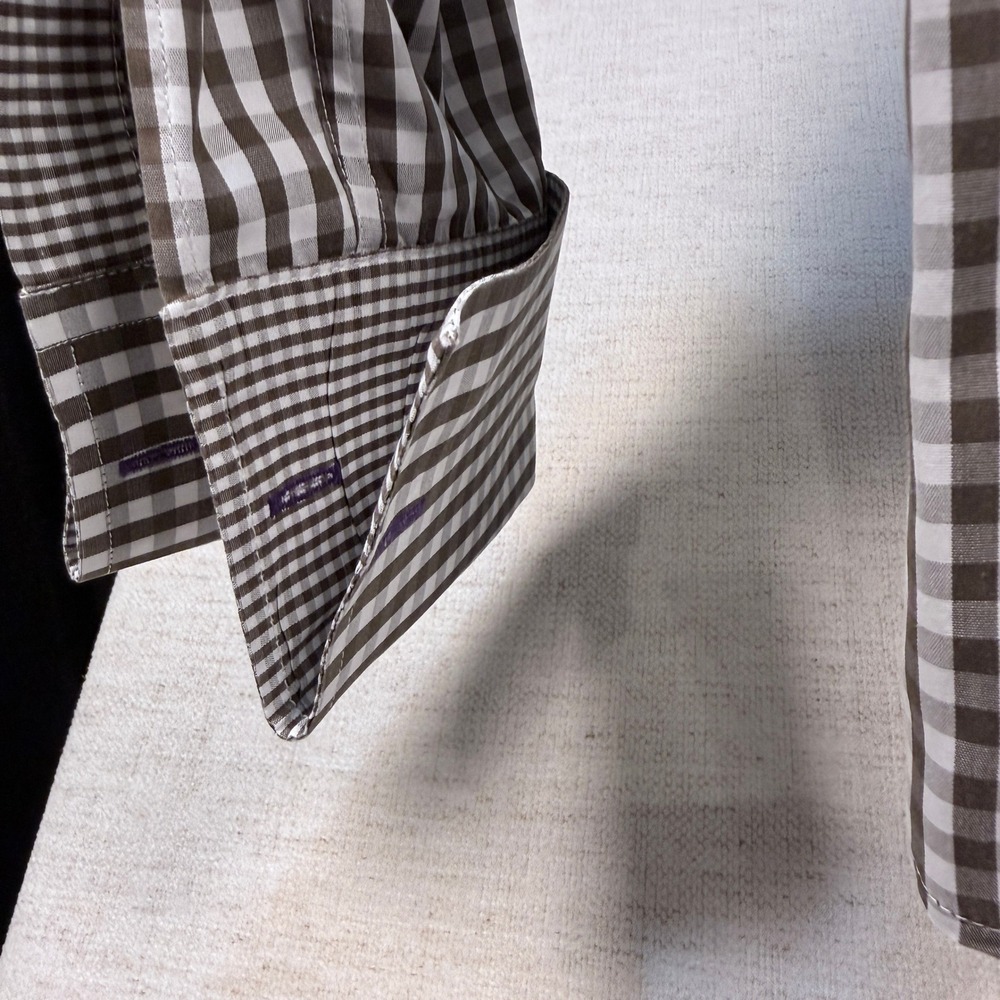 Paul Smith Button Down Shirt 15 38 Mens Gingham Two Fold Cotton Brown - Picture 3 of 8